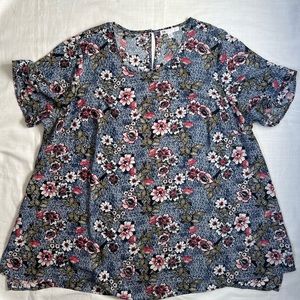 DR2 Blue Floral Blouse - 2X